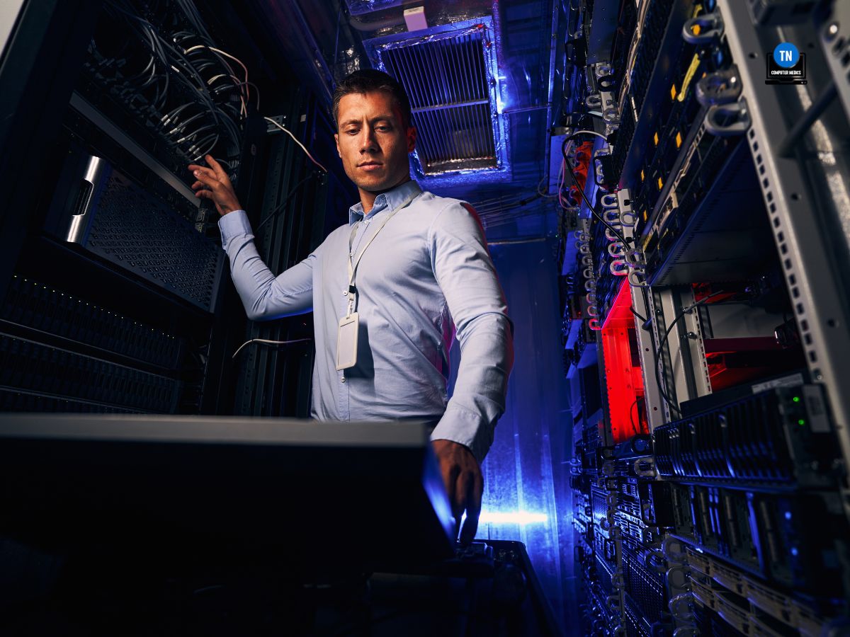 Data center engineer setting up network infrastructure Lynchburg TN